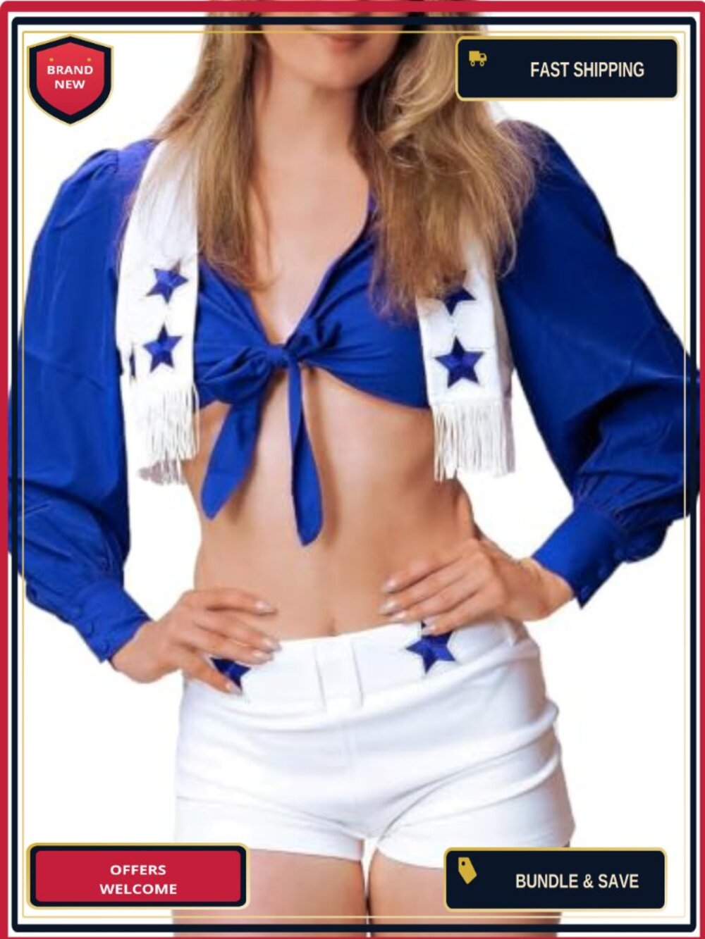 3 Piece Cheerleader Costume Set Women Vest Embroidered Stars Adult